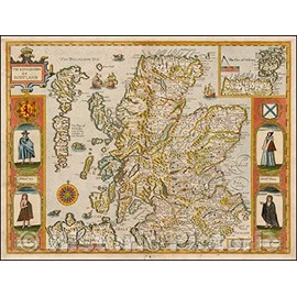 Historic Map - The Kingdome of Scotland, 1676, John Speed - Vintage Wall Art 30in x 24in