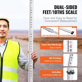 25-Foot Aluminum Grade Rod 6 Sections Telescopic 1/10ft Double-Sided Scale Leveling Stick All Aluminum Measuring Instrumentspecification: 25 ft-10 ths
