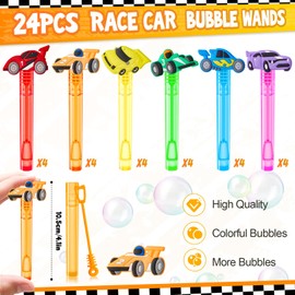 Winrayk Race Car Party Favors, 24Pcs Cars Themed Mini Bubble Wands for Kids Bubbles Bulk with Detachable Topper (6 Styles & Colors), Summer Pool Beach Birthday Supply Goody Bag Stuffer Classroom Prize