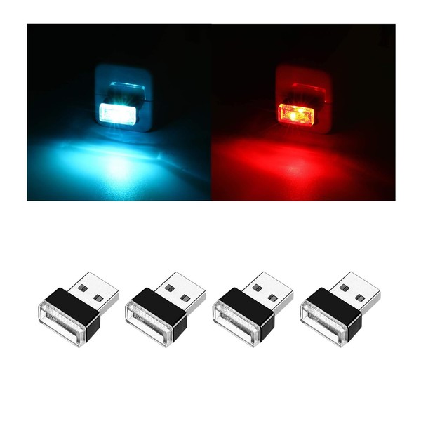 Ziciner 4 PCS USB LED Car Interior Atmosphere Lamp, Portable