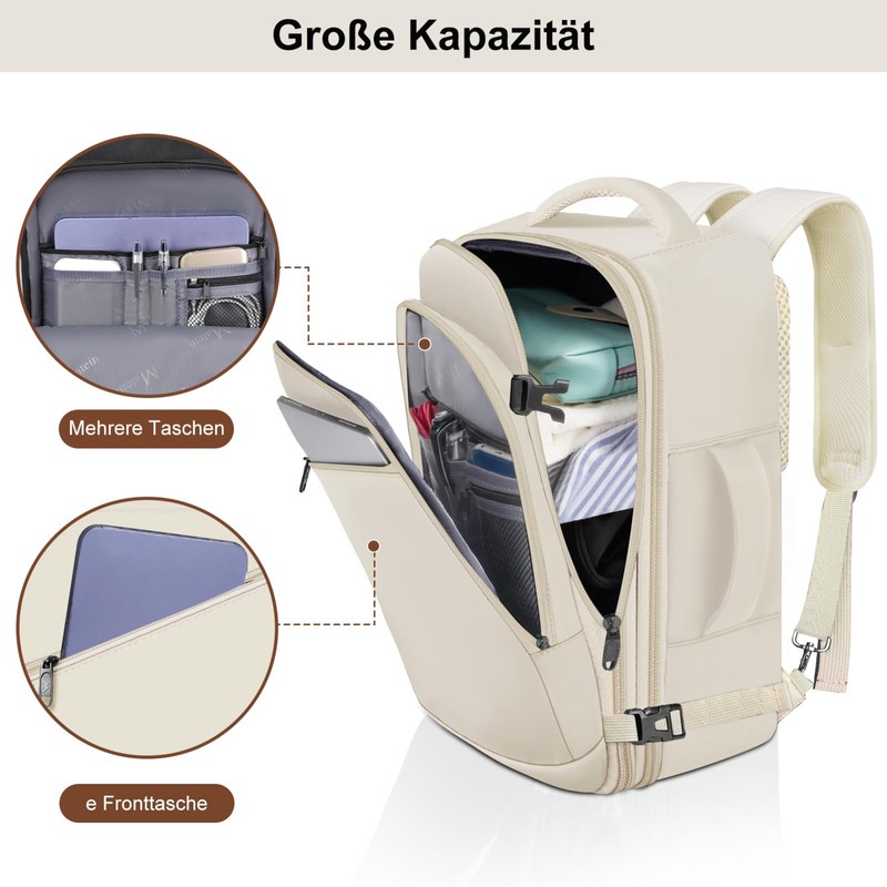 MATEIN Hand Luggage Backpack Airplane for Hand Luggage, beige, Business
