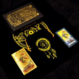 GIBZ Tarot Deck Tarot Cards Vintage Rider Waite Tarot Cards Set Luxury Gold Foil with Tablecloth Guidebook Box for Beginners, 78 Pieces