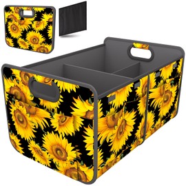 Homeve Trunk Organizer, Car Storage, Reinforced Handles, Collapsible Multi-Compartment Car Organizers, Foldable, Waterproof, 600D Oxford Polyester (Sunflower, 2 Compart)