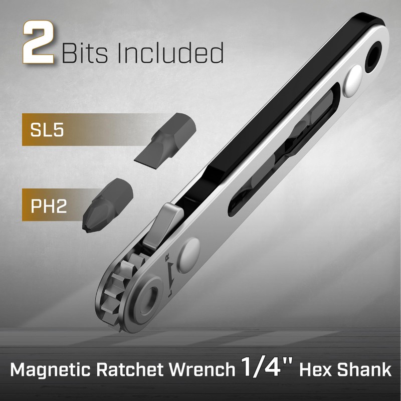 Bates- Mini Ratchet Wrench Screwdriver, 1/4" Magnetic 90 Degree Screwdriver,
