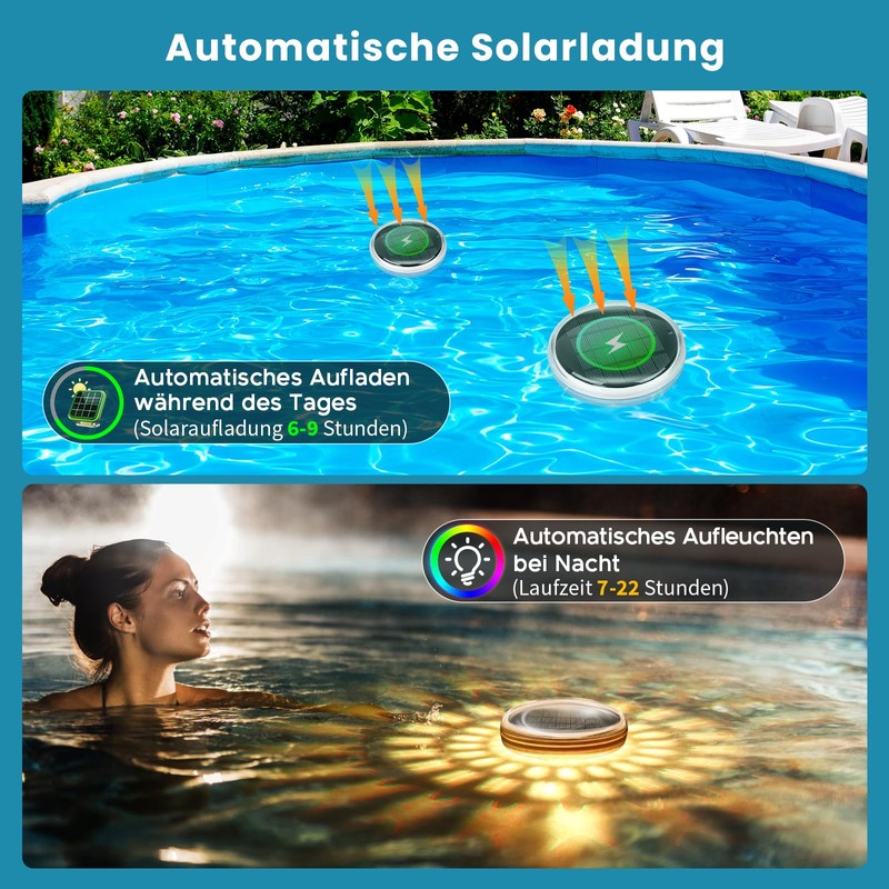 Pool Lighting Underwater Solar, Pack of 2 Floating Pool Lighting