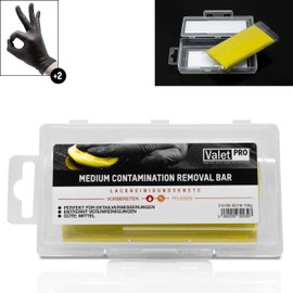 detailmate ValetPRO Cleaning Clay Yellow (Medium), Yellow Contamination Removal Bar 100 g + 2 Nitrile Protective Gloves