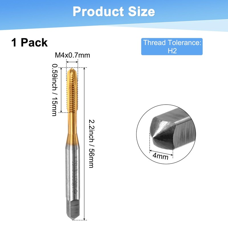 M METERXITY 1-Pack M4x0.7mm Metric Thread Tap, HSS Titanium Coated