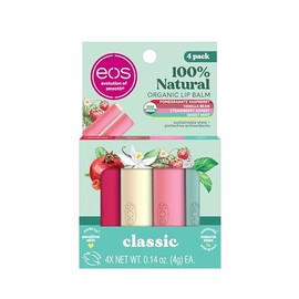 eos 100 Natural  Organic Lip Balm Sticks- Strawberry Sorbet, Vanilla Bean, Sweet Mint  Pomegranate Raspberry, Lip Care Products, 0.14 oz, 4-Pack      