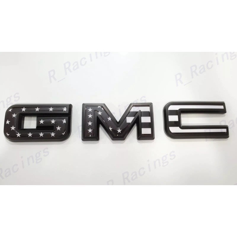 Auto Front Rear Black USA Flag Emblem Overlay 2019-2025 GMC