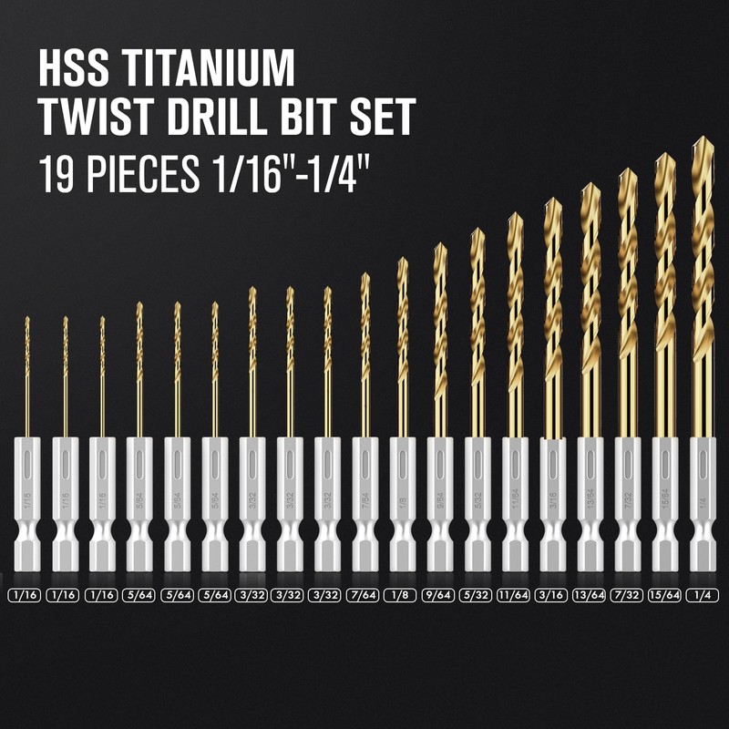 Hex Shank Drill Bit Set, 19Pcs Titanium Twist Drill Bit
