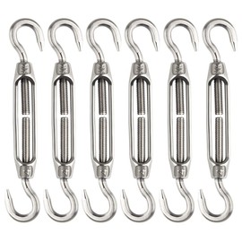 Pack of 6 Rope Tensioners Stainless Steel M4 Turnbuckle Wire Tensioner Stainless Steel 304 Adjustable Turnbuckle Hook and Hook for Rope Tensioner Hooks