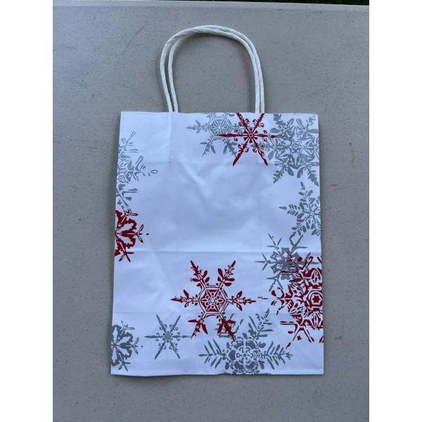 Gift Supply Paper Gift Bag - Medium Red/Silver Snowflakes on