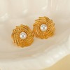 Rockyu Gold Big Pearlized Stud Earrings for Women Gorgeous Wedding