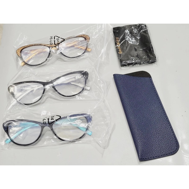 Bencaley 3 Pack 2.0x Reading Glasses Blue Light Blocking Stylish