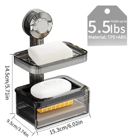 VirtuGro Shower Soap Holder, Double Layer Soap Dish for Shower, Suction Soap Holder for Bathroom, Bar Soap Holder Wall Mounted, No Drilling & Removable, Plastic Soap Dish for Shower Kitchen Sink Tub