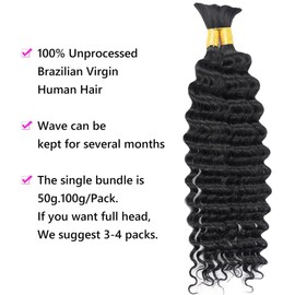 Braiding Hair for Braids Boho Hair for Braiding 100 g 26 Inch Curly Hair Boho for Braiding without Knots 12A Deep Wave Real Hair