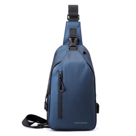 FANDARE Mens Chest Bag Outdoor Hiking Daypacks Sling Bags for Personal Flex Bag with USB Charging Port & Earphone Hole Small Crossbody Sling Backpack Shoulder Man Bags Travel Satchel Bag Dark Blue