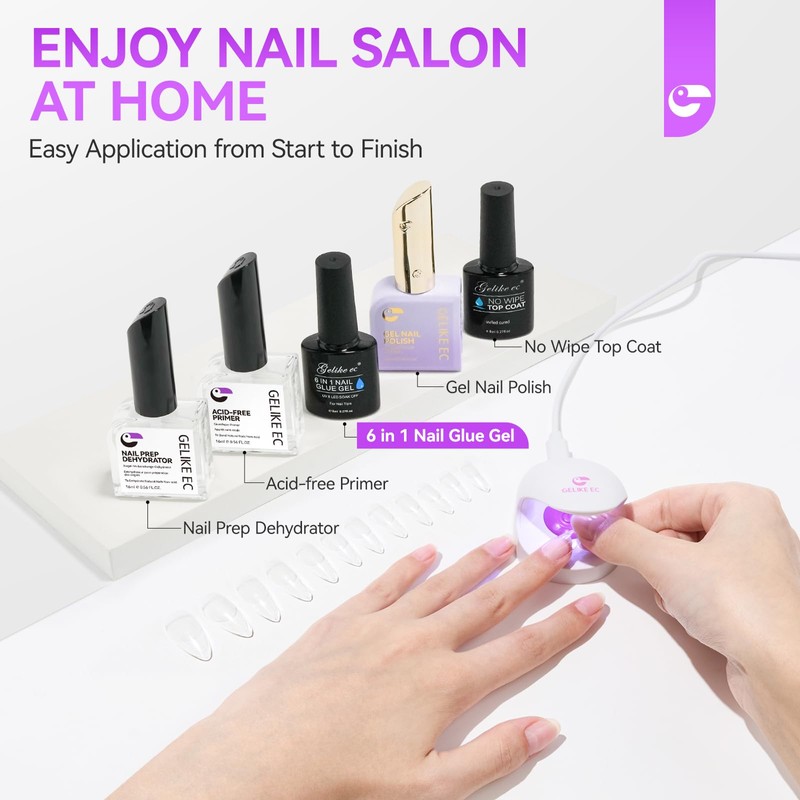 Gelike ec Nail Glue for Tips, Gel Nail Glue Extra
