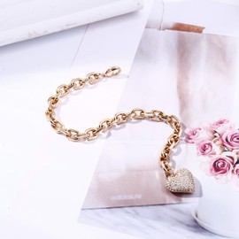 PengJin Heart Type Bracelet for Women, Inlaid with Dazzling Cubic Crystal Style, Gold/Silver Chain for Lady, Best Present for Wife and Partner