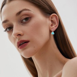 Turquoise Earrings 925 Sterling Silver Vintage Natura 10 mm Turquoise Leverback Jewellery Gifts for Women, Silver, Turquoise