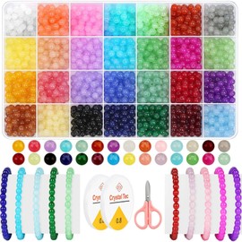 Dewgot 1400 Pcs 6mm Glass Beads for Bracelet Making Kit, 28 Colors Crystal Beads for Making Jewellery and DIY Crafts. (Solid Color)