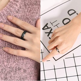 Gualiy Stainless Steel Rings Partner Ring Wedding Ring Men Women 6 mm Black Ring with Zirconia Heart Pair Rings, Cubic Zirconia
