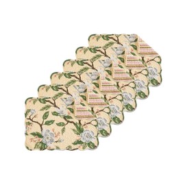C&F Home Elle Cotton Reversible Machine Washable Scallop Edge Quilted Vintage Design Placemat Set 6 Yellow and Green Floral Flower Rectangular Placemat Set of 6 Yellow & Dark Green