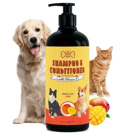 POM Pets 2-in-1 Organic Dog Shampoo & Conditioner – Itchy Skin Relief, Dog Deshedding, Detangles Fur, Cat Shampoo, Paw Cleaner for Dogs, Natural Coat Defense Formula