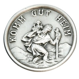 Christopherus, patron saint of travellers [inscription "Komm gut heim"] Diameter 2.9 cm Car Medal Christophorus with Magnet