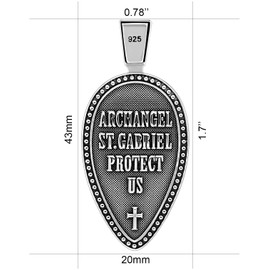 VENICEBEE® Archangel St. Gabriel Protect Us Saint Medal Angel Protection Christian Amulet Spiritual Unique Solid 925 Sterling Silver Pendant Necklace + Velvet Pouch, Polishing Cloth, Gift Box