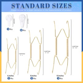 Glarks 18Pcs 6/8/10 Inch Invisible Plate Hangers with Wall Hooks Assortment Kit, Stainless Steel Spring Style Wire Plate Hangers Wall Plate Hangers Dish Display Holders for Decorative Plates and Art