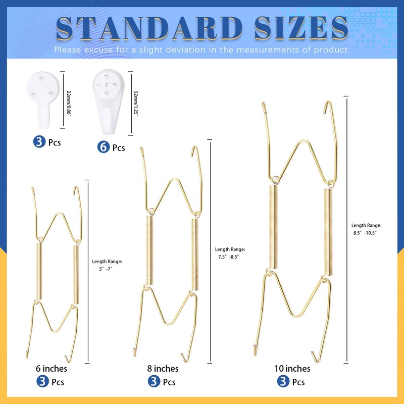 Glarks 18Pcs 6/8/10 Inch Invisible Plate Hangers with Wall Hooks