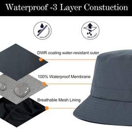 Comhats Mens Womens Waterproof Bucket Hat for Walking Golf Safari Ladies Rain Hats UPF 50+ Sun Hat Packable All Weather Hat Windproof Chin Strap Breathable Adjustable Grey XL