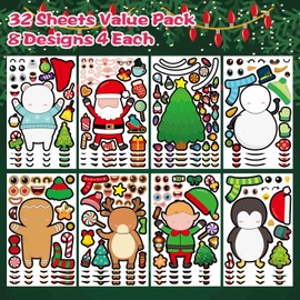 32 Sheets Christmas Stickers for Crafts Make Your Own Characters Mix and Match Sticker Christmas Make a Face Stickers Santa Stickers Christmas Tree Stickers Christmas Party Games Stickers