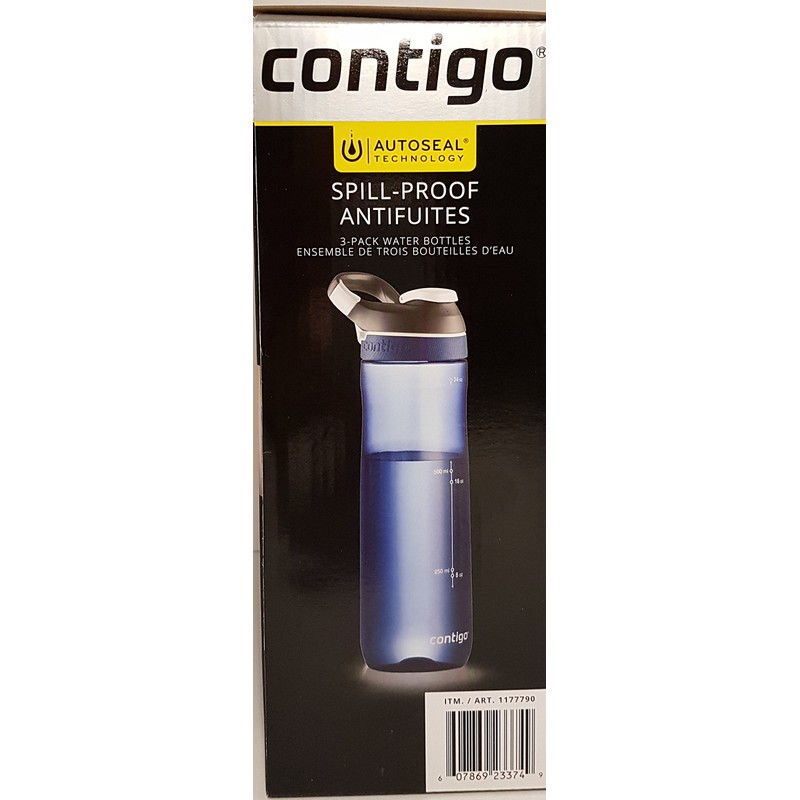 Contigo Autoseal Spill-Proof Water Bottle 24oz, 3 pack (Monaco, Grayed