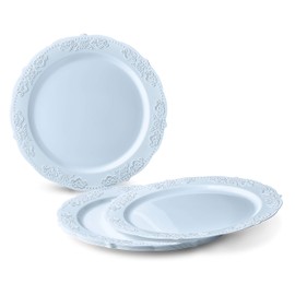 " OCCASIONS " 50 Plates Pack (25 Guests)-Vintage Wedding Party Disposable Plastic Plate Set -25 x 10.25'' Dinner + 25 x 7.5'' Salad/Dessert plates (Portofino Blue)