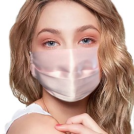 100% Mulberry Silk Face Mask Covering Men & Women Reusable with Ear loops Nose Wire Filter (Pink, Pleated)