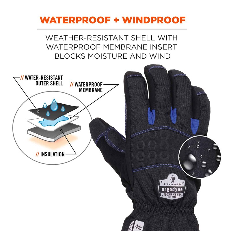 Ergodyne ProFlex 819WP Extreme Thermal Waterproof Winter Gloves Black Small