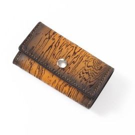 GROOVE GEAR ggs-2020 Key Case, Leather, Genuine Leather, Wood Grain Style, Storage of 4, 4 Hooks, Compact, Lightweight, Smart Key, orange