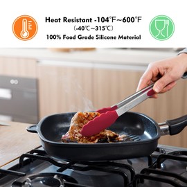 HOTEC Premium Stainless Steel Locking Kitchen Tongs with Silicon Tips, Set of 3-7", 9" and 12" (Red)