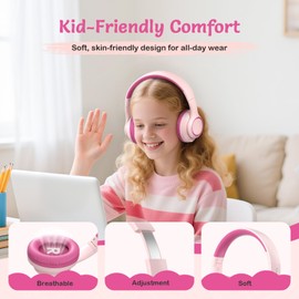 TONOSHARK Active Noise Cancelling Headphones for Kids, 60H Playtime,Pink Wireless Bluetooth Over-Ear Headset Built-in Microphone for Home/School/Travel/Party - Includes Portable Case