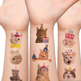 Hohamn Cat Tattoos for Kids, 10 Sheets Cute Funny Cat Party Temporary Tattoos for Kids Girls Boys Birthday Party Supplies Gifts Decoration