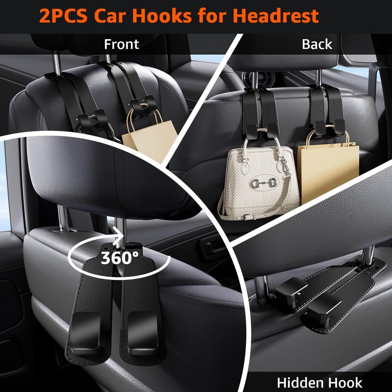 Geyrut Headrest Hooks For Car, Multifunctional Purse Hook Leather Seat