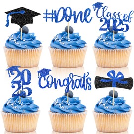 MEMOVAN 2025 Graduation Cupcake Toppers 24pcs Glitter Class of 2025 Cupcake Topper 2025 Congrats Grad Cap Diploma Cupcake Picks Grad Cap Food Appetizer Picks For 2025 Graduation Theme Party Supplies