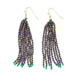 INK + ALLOY Game Day Tassel Seed Bead Earrings – Handcrafted Statement Earrings ready for Gameday! – Lightweight & Bold (Blue, Gold, + Green)