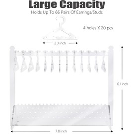 ChezMax Earring Organizer Stand, Clear Acrylic Jewelry Holder with Mini Hangers, Cute 134 Holes Earrings Hanging Display Rack, Transparent Piercings Dangle Ear Stud Towers Storage for Women Girls