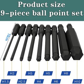 KEWAYO 9PC Hex Bit Set Magnetic Impact Driver Bits, S2 Steel Allen Key Bits with 1/4" Quick-Change Shank 100mm/3.93" H1.5/ H2/H2.5/H3/H4/H5/H6 /H8/H10