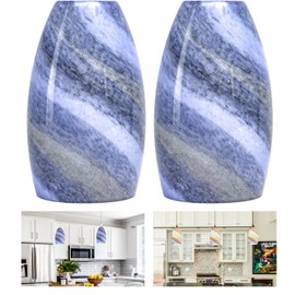GO&SO Ocean-Blue Gradient Glass Art Lamp Shade -2 Pack Hand-Blown Fluid Flow Texture Pendant Light Shades Replacement,7.8"H Oval Fixture,1.57" Fitter,E26 Base,for Hanging Light Fixtures Kitchen Island
