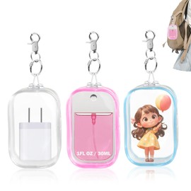 XCOSHAY Hand Sanitizer Spray Clear Case for touchland 1FL OZ/30ml, 3 Pack Blind Box Keychain, Figures Display Bag, Zippered Pouch, Mini Makeup Bag, with Keychain Snap Hook (Pink & Blue & Clear)