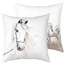 Feelyou White Horse Throw Pillow Covers 18"x18" Set of 2 Soft Galloping Horse Pillow Cases Cushion Covers for Living Room Bedroom Cute Animal Decor Decorative Throw Pillowcases for Sofa Couch Chair